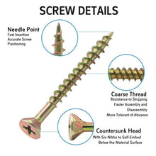 Akord Screw Chipboard Self Embedding Gold Plated #8, 6 Size Options