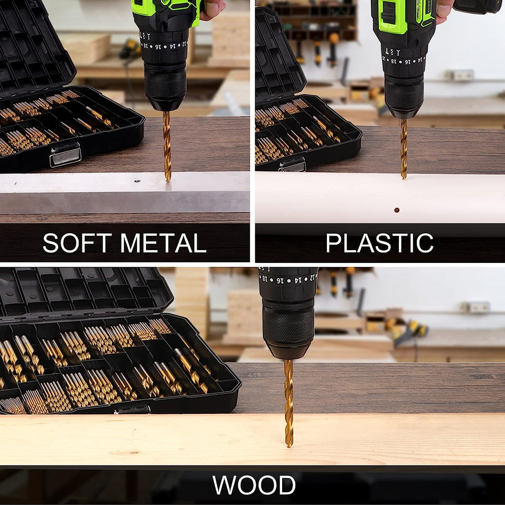 COMOWARE 230 Pcs Drill Bit Set for Wood & Metal Titanium 3/64"-1/2 ...