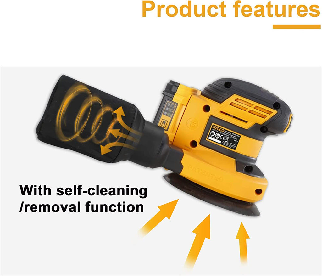 INGCO CROSLI2001 Li Ion Cordless Random Orbit Sander 20V Maxrite