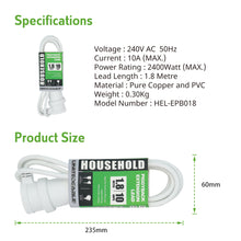 Extension Lead Piggy Back White 10A 240V 1.8M SAA