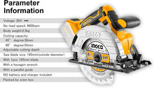 INGCO CSLI1651 Li-Ion Cordless Circular Saw 165mm 20V Skin