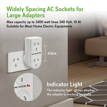 Power Adaptor Vertical Surge Protection with Indicator White 10A 240V 2 Outlets SAA