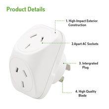 Power Adaptor Standard White 10A 240V 2 Outlets SAA