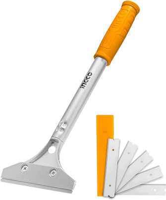 INGCO 4 Inch Razor Blade Floor Scraper Tool with 6pcs Metal Razor Blades for Removing