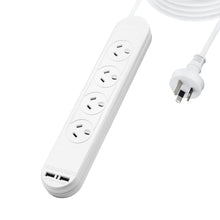 UNITED CABLE Powerboard 4 Way AUS Sockets with 2 USB Charging Ports Surge Protected