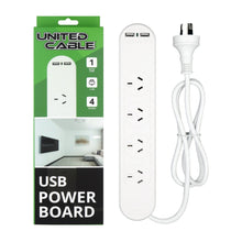 Power Board Surge Protection White 10A 240V 1M 4/6 Outlet 2 USB-A 2.4A SAA