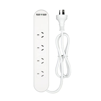 UNITED CABLE Powerboard 4 Way AUS Sockets with 2 USB Charging Ports Surge Protected