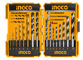 INGCO AKD9165 Metal, Concrete & Wood Drill Bit Set 16Ps