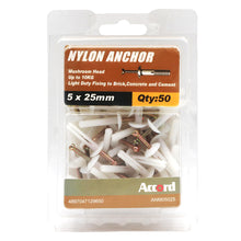 Akord Anchor Nylon Mushroom Head Variable Sizes