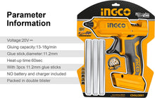 INGCO CGGLI2001 Li-ion HD Cordless Glue Gun 20V Skin