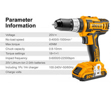 INGCO CIDLI2002S Li-ion Cordless Hammer Drill 20V Kit