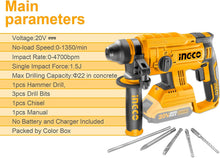 INGCO CRHLI2201 Li-Ion Cordless Rotary Hammer Drill 20V Skin 1350min