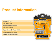 INGCO CSDLI0402 Li-ion Cordless S/driver 4V with Bits