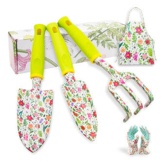 MUTBER GEGGT0528 Aluminum Alloy Garden Tools Floral Printed With Apron Glove 5 PCS Kit