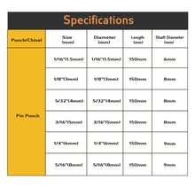 JJ JJT2232 6pcs Pin Punch Set High Carbon Steel